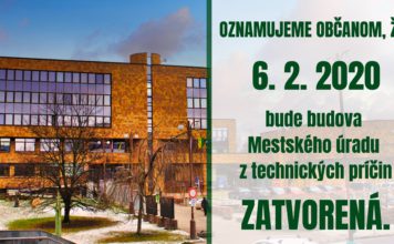 Mestský úrad v Žiline bude vo štvrtok 6. 2. 2020 zatvorený
