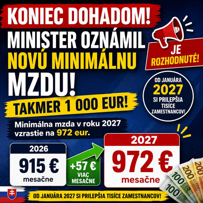 Koniec dohadom! Minister oznámil novú minimálnu mzdu, takmer 1 000 eur!